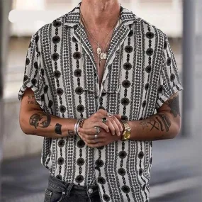 90s Vintage Print Men Lapel Shirts New Casual Summer Loose Short Sleeve Button Shirt Tops Mens Clothing Fashion Streetwear