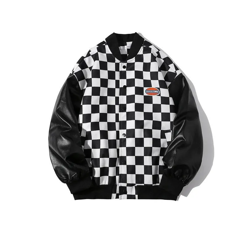 American checkerboard stitching Baseball Jacket, men's fashion brand loose BF versatile casual jacket jaket men mens clothing