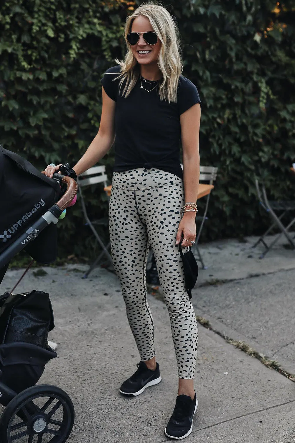 Apricot Dalmatian spots Printed Stretchy High Waist Leggings