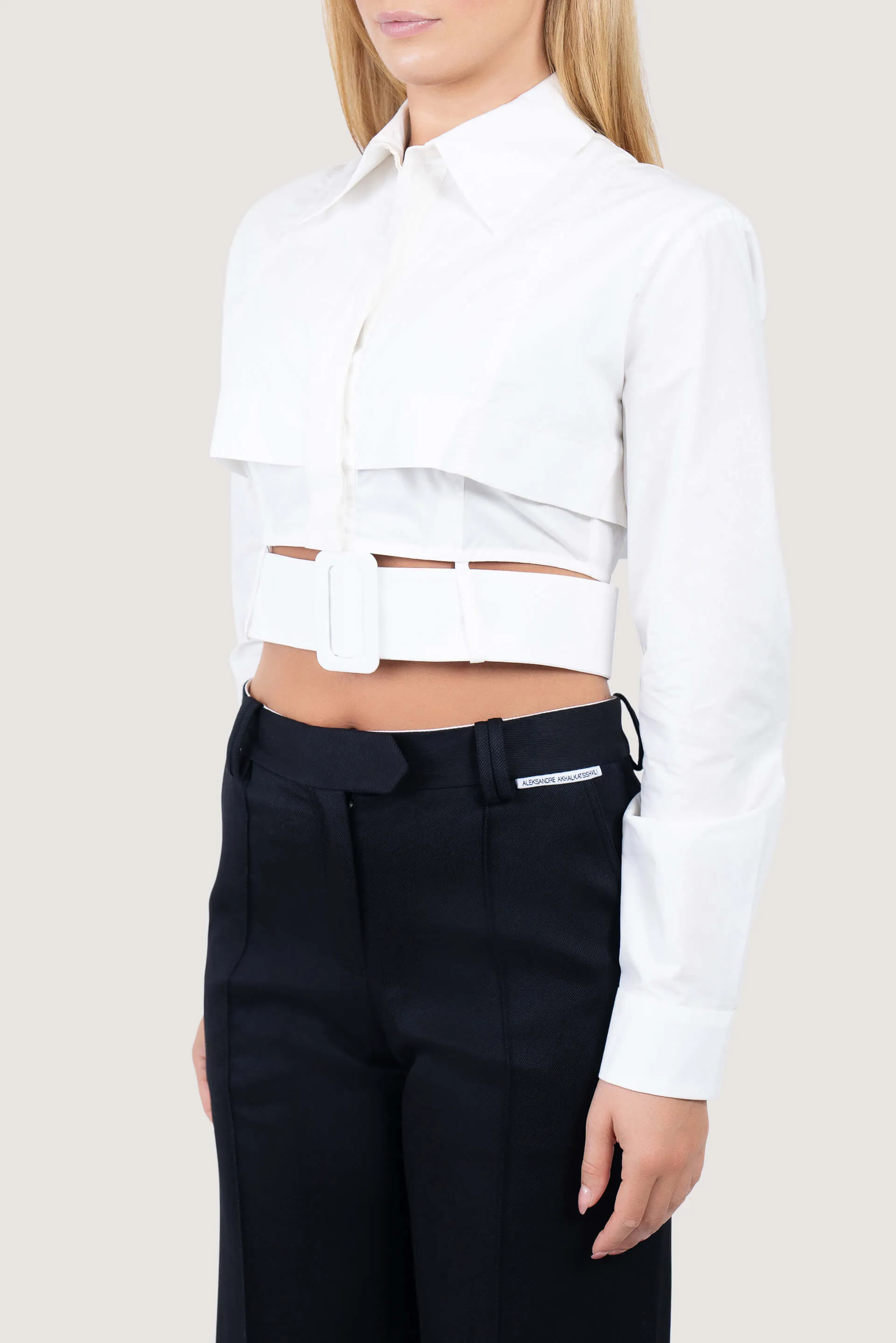Belted Cropped Panel Shirt