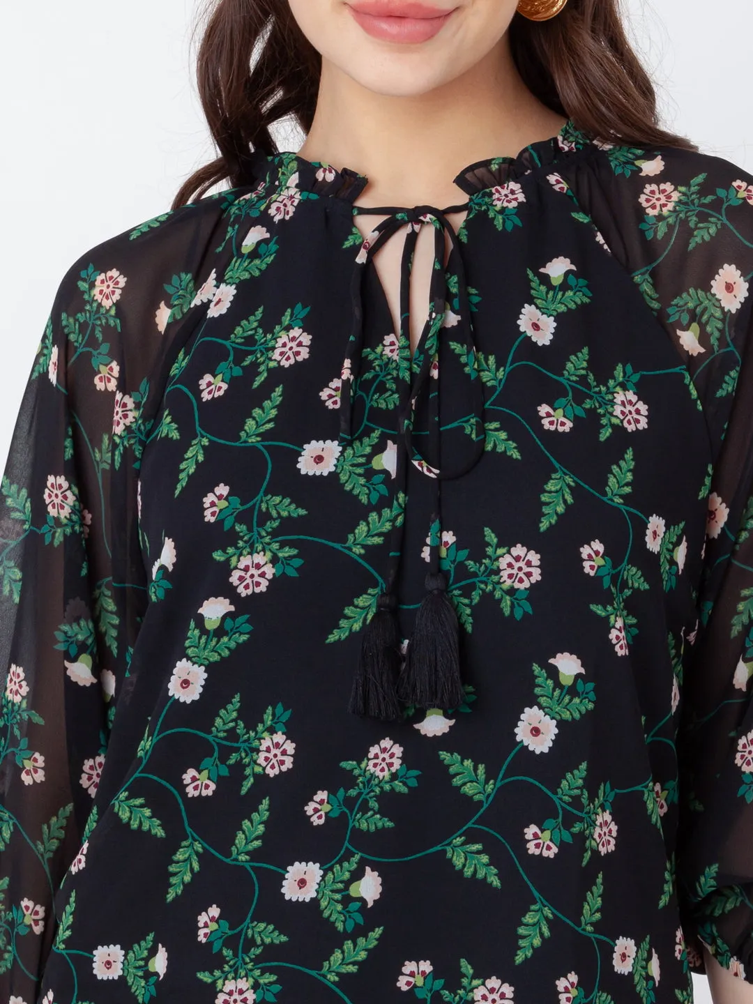 Black Printed Regular Top