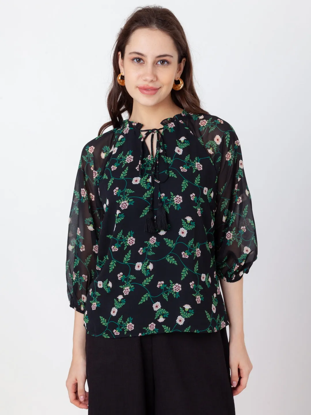 Black Printed Regular Top