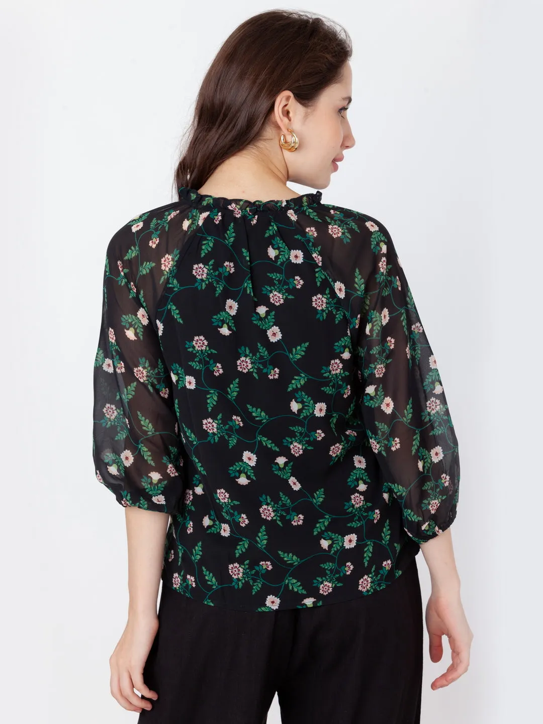 Black Printed Regular Top