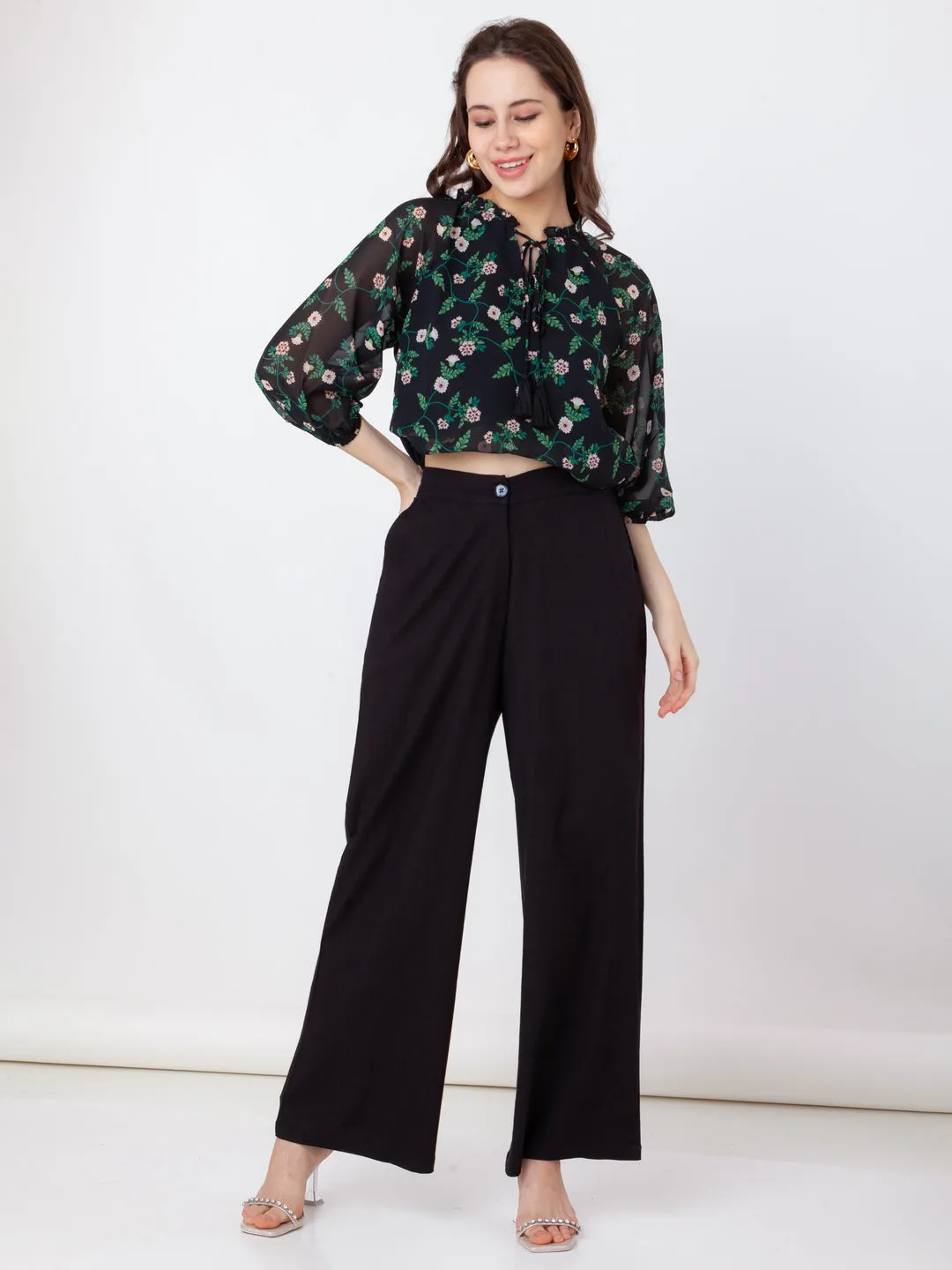 Black Printed Regular Top