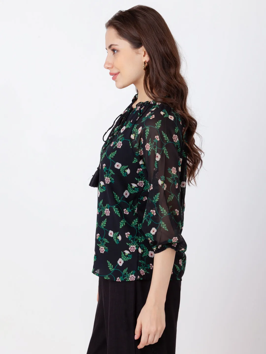 Black Printed Regular Top
