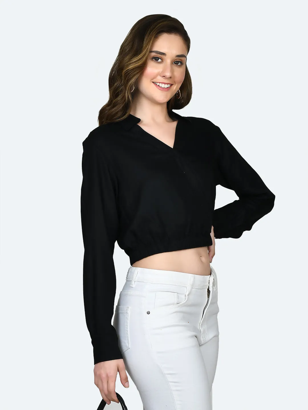 Black Solid Elasticated Top