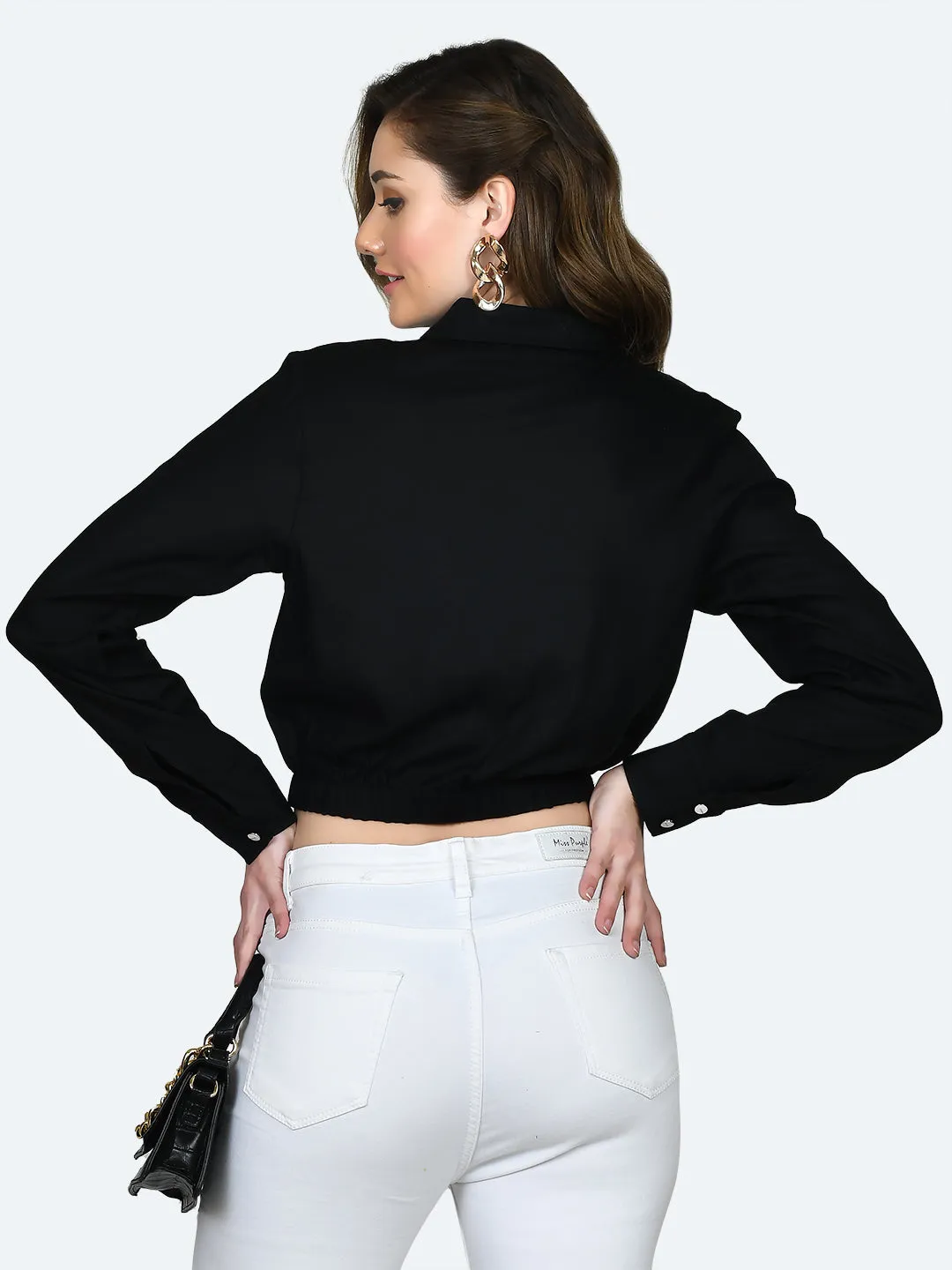 Black Solid Elasticated Top
