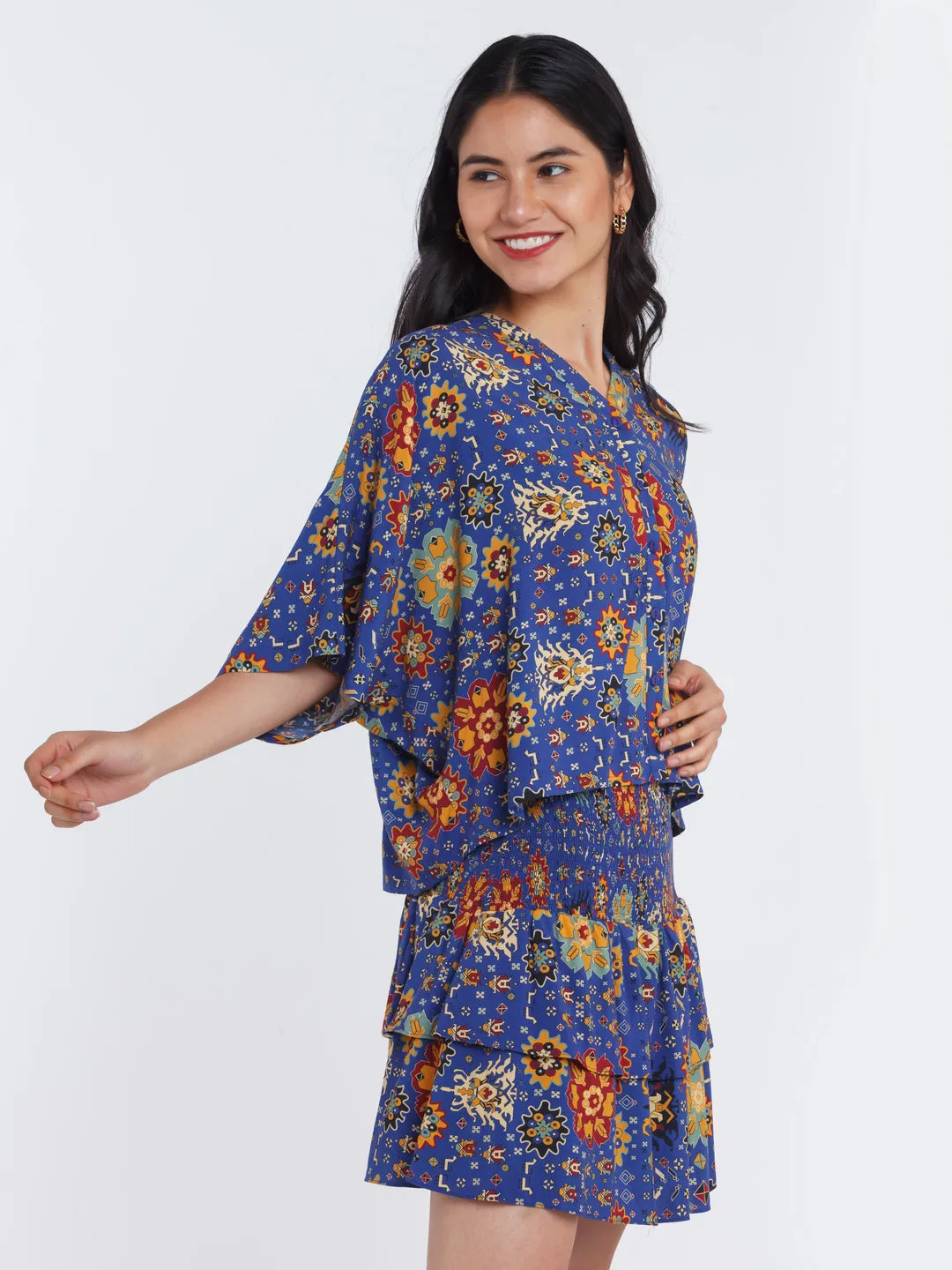 Blue Printed Kimono Shirt