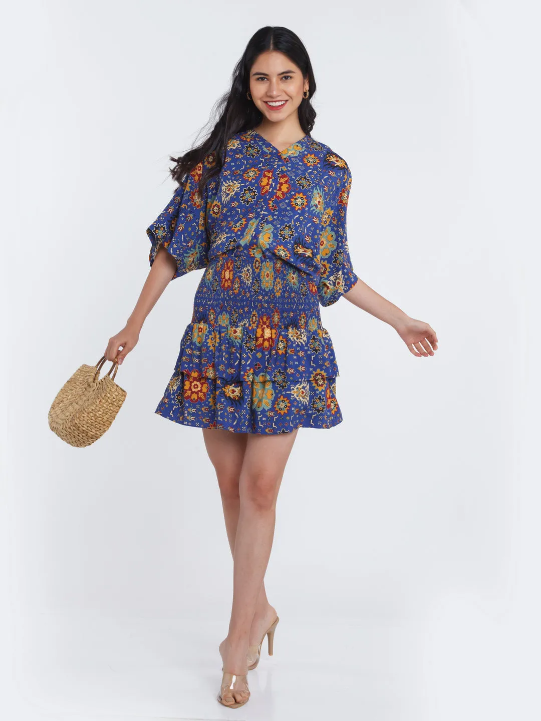 Blue Printed Kimono Shirt