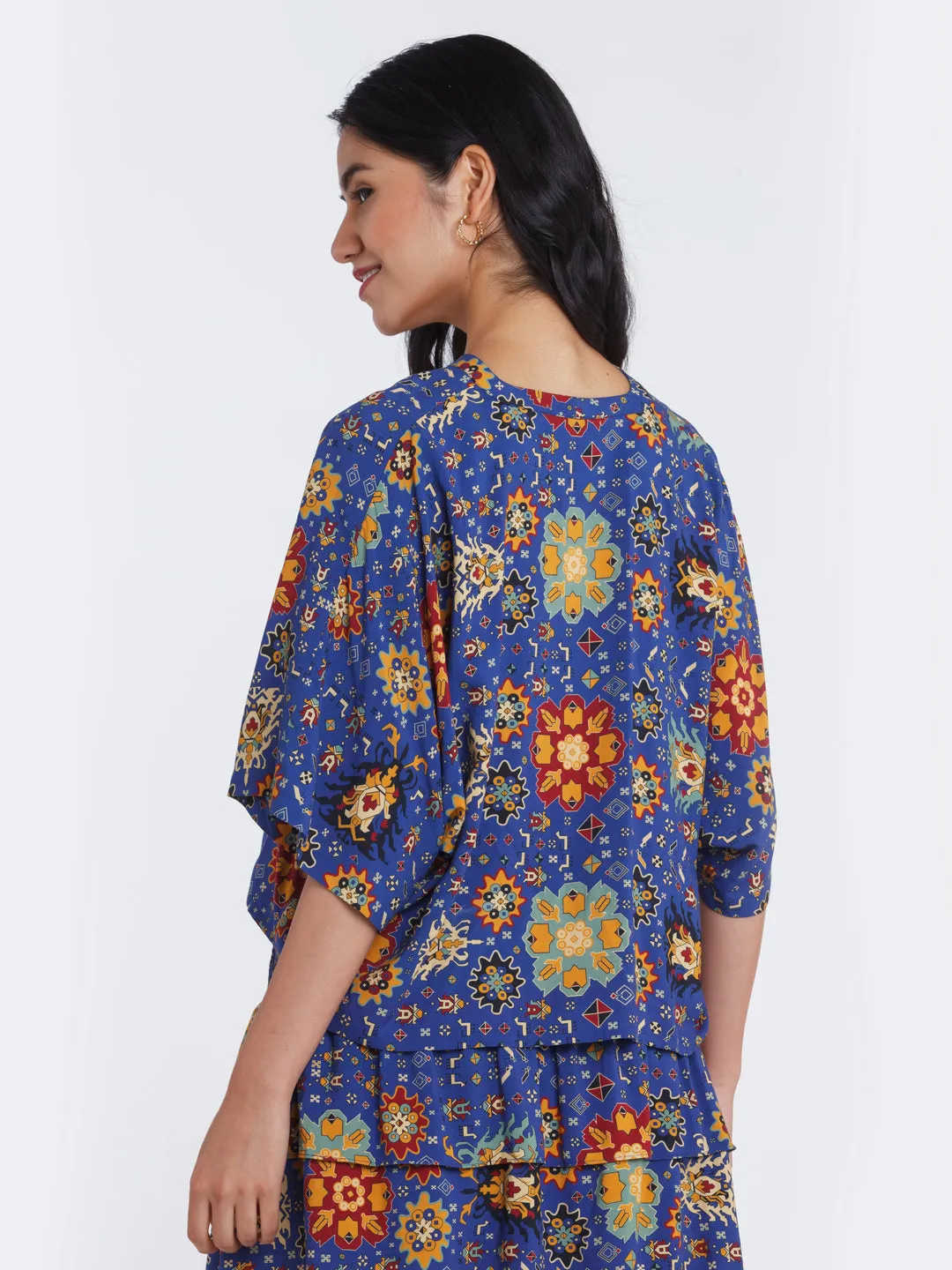 Blue Printed Kimono Shirt