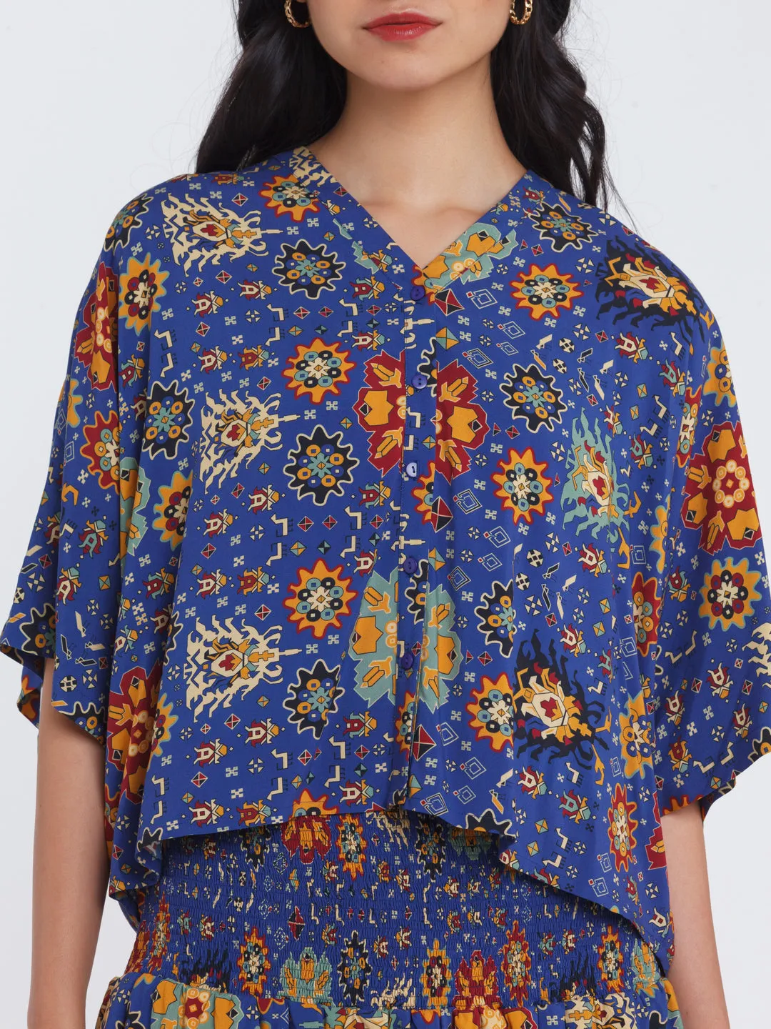 Blue Printed Kimono Shirt