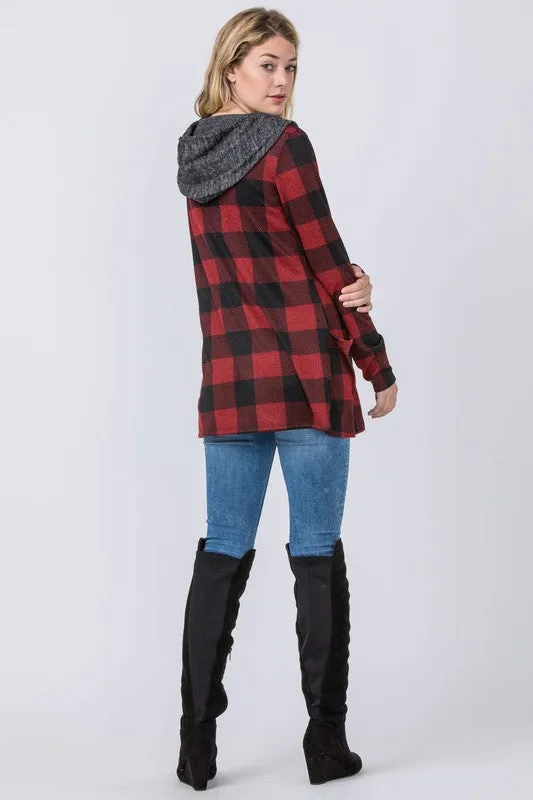Buffalo Plaid Hooded Cardigan *Online Only*