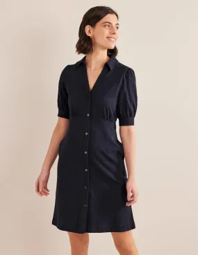 Button Jersey Mini Tea Dress-Navy