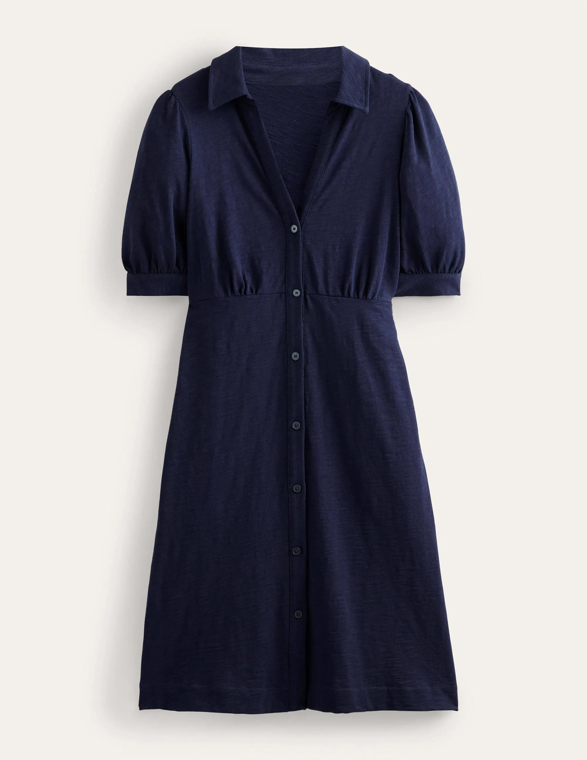 Button Jersey Mini Tea Dress-Navy