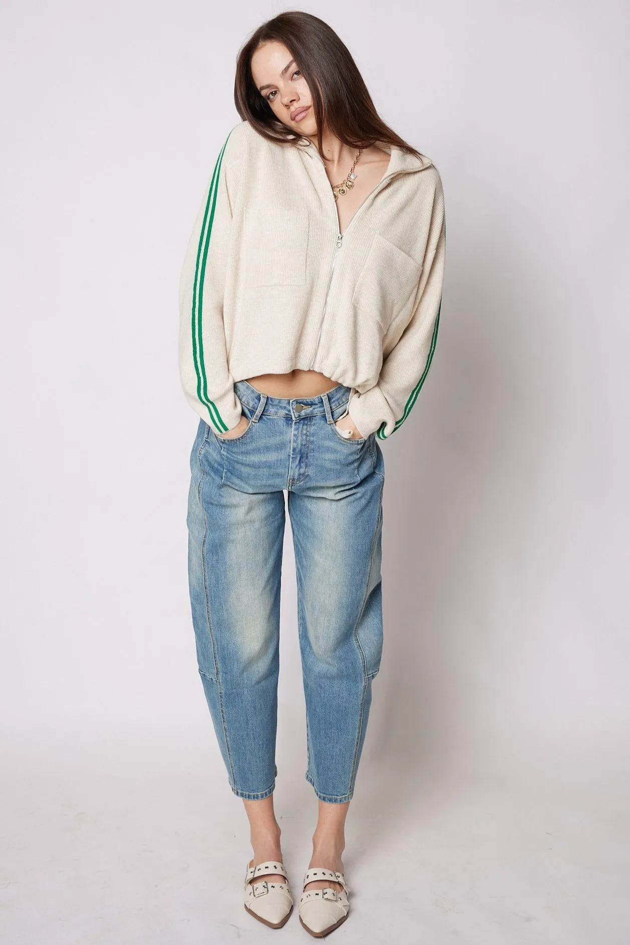Carla Stripe Zip Up Knit Sweater
