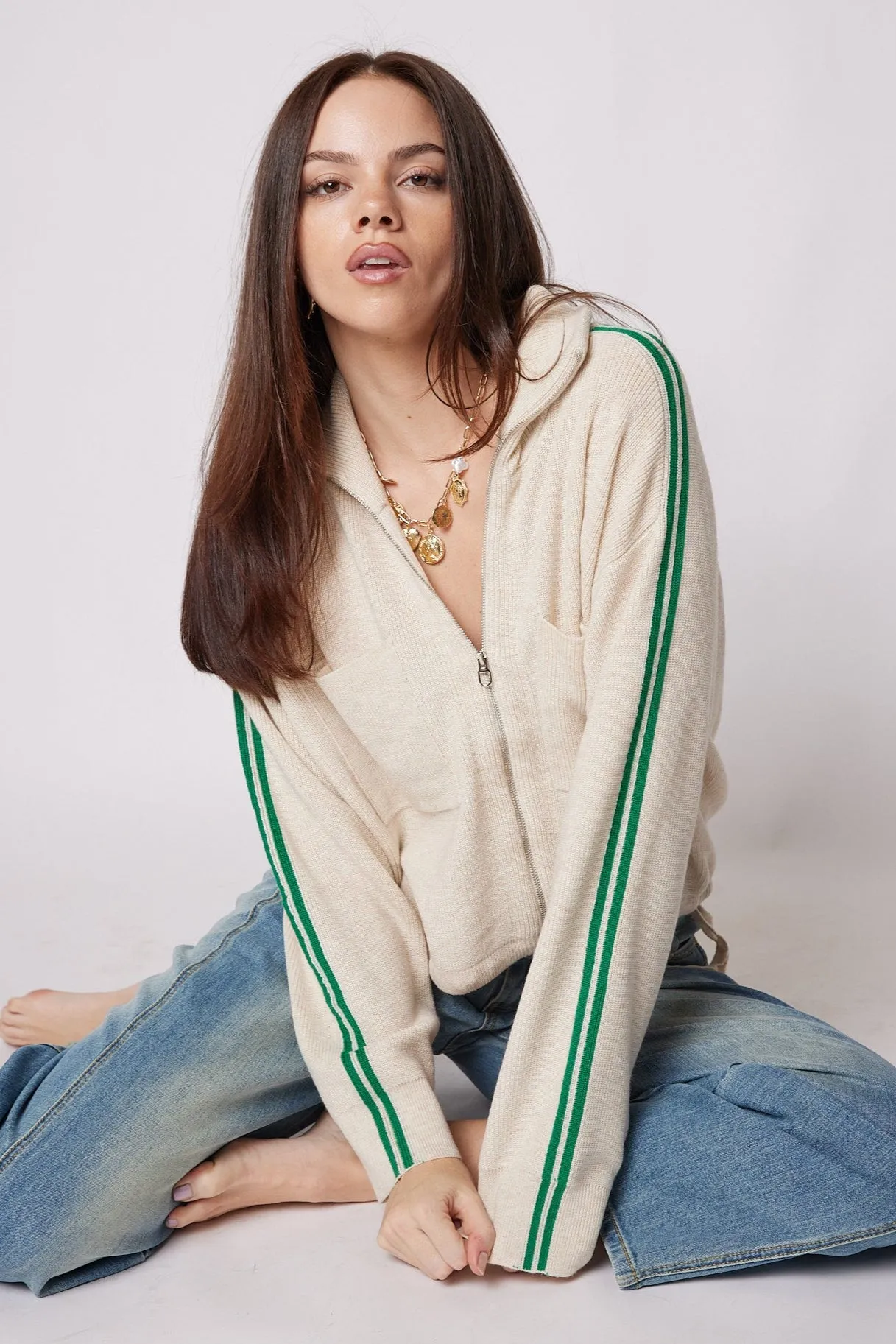 Carla Stripe Zip Up Knit Sweater