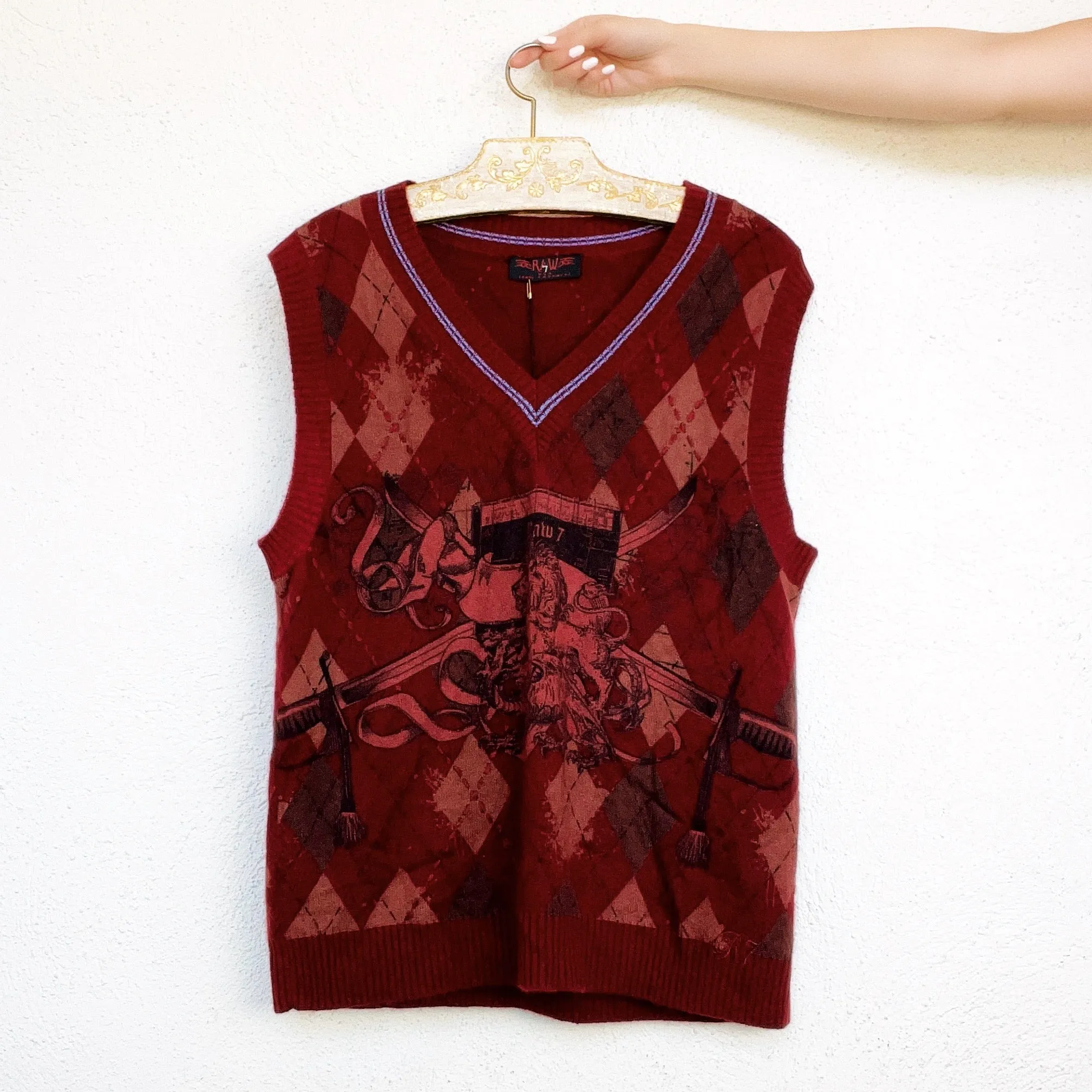 Cashmere Argyle Sweater Vest (L)