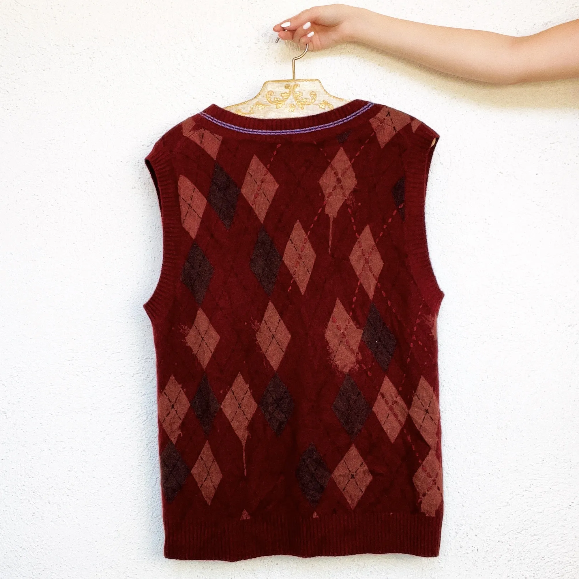 Cashmere Argyle Sweater Vest (L)
