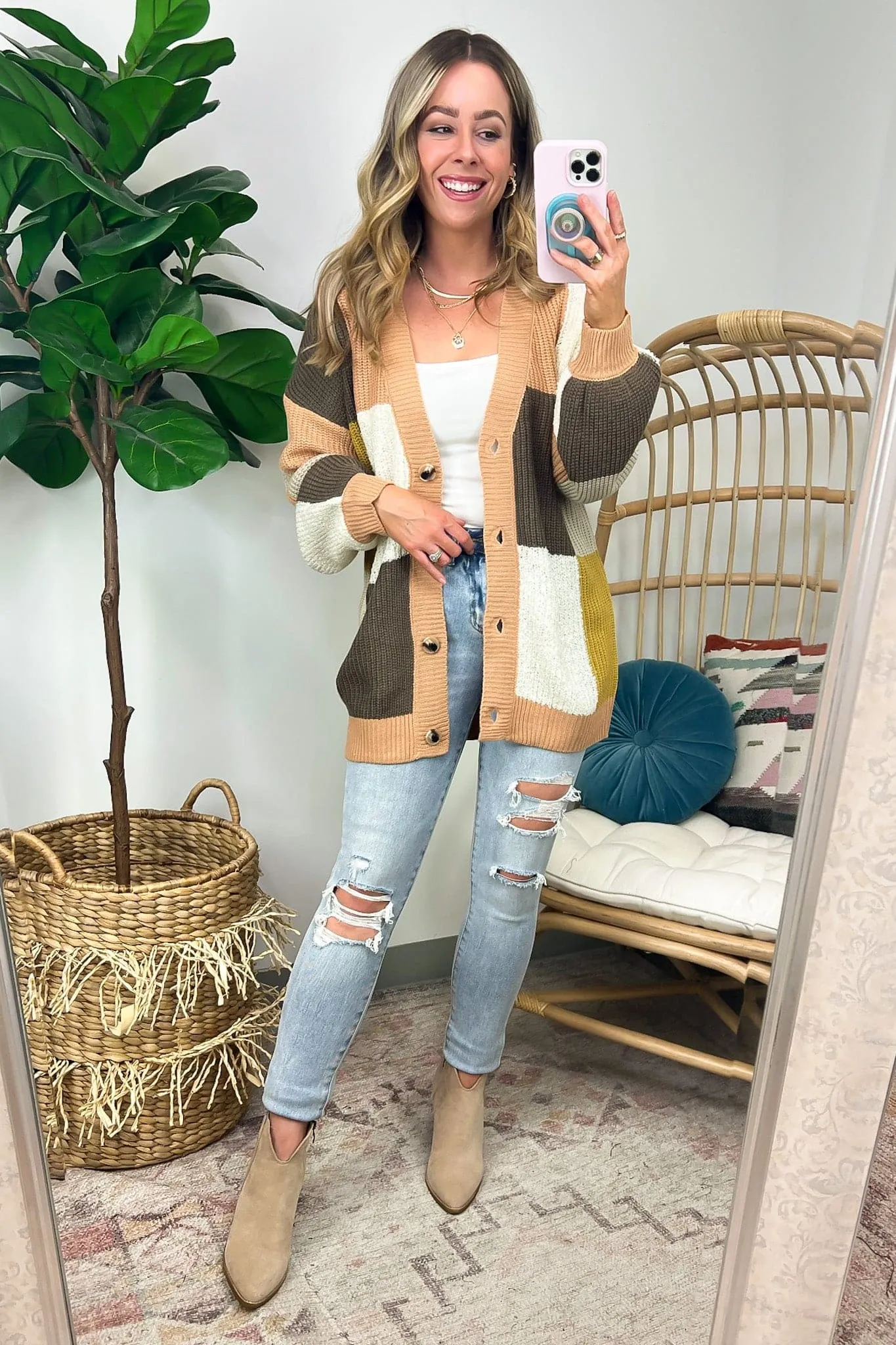 Charisse Color Block Button Down Cardigan - FINAL SALE