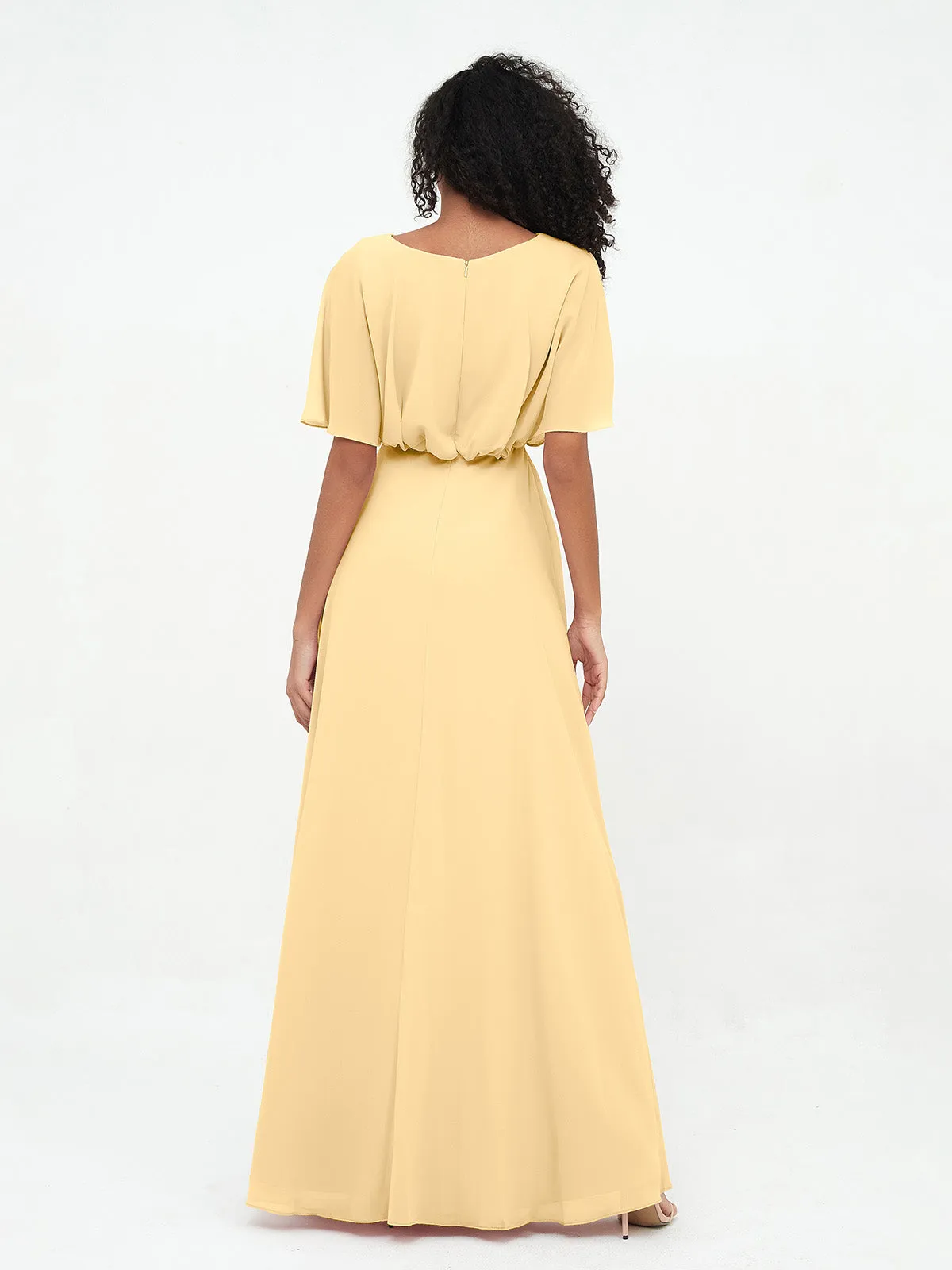 Chiffon Full Length Bridesmaid Dresses with Wrap Gold
