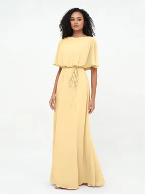 Chiffon Full Length Bridesmaid Dresses with Wrap Gold