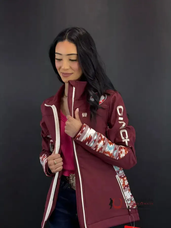 Cinch Womens Jacket Softshell Red Aztec Team Logo