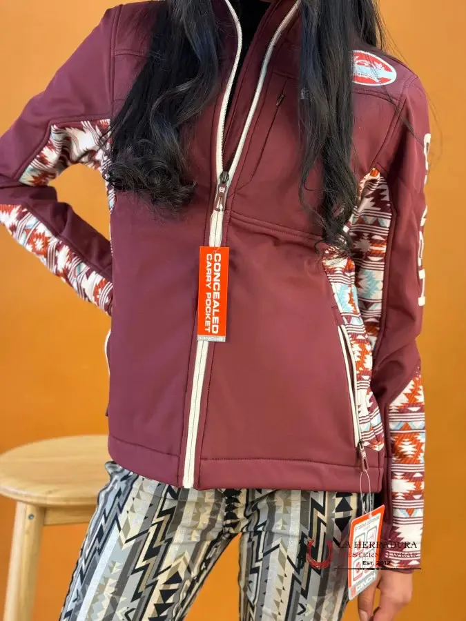 Cinch Womens Jacket Softshell Red Aztec Team Logo