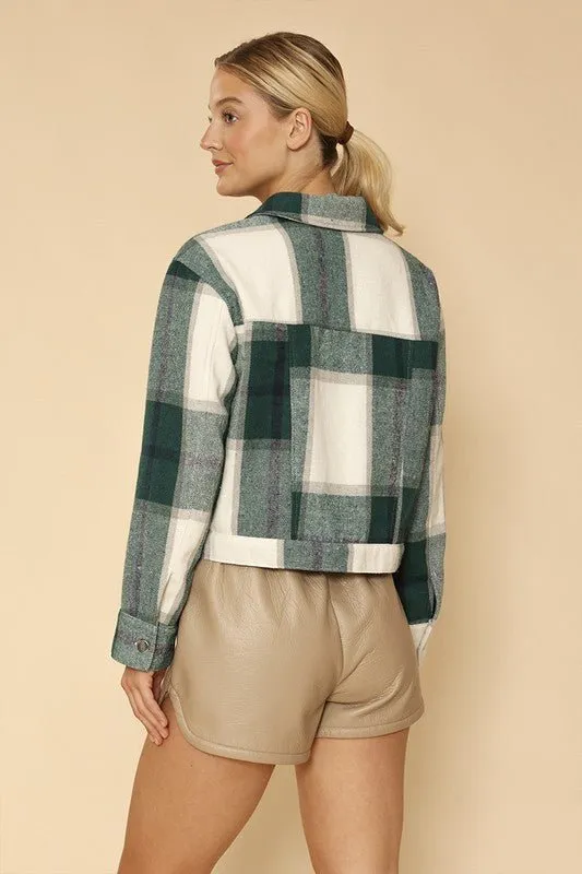 Cropped Flannel Jacket With Bow Detailing
