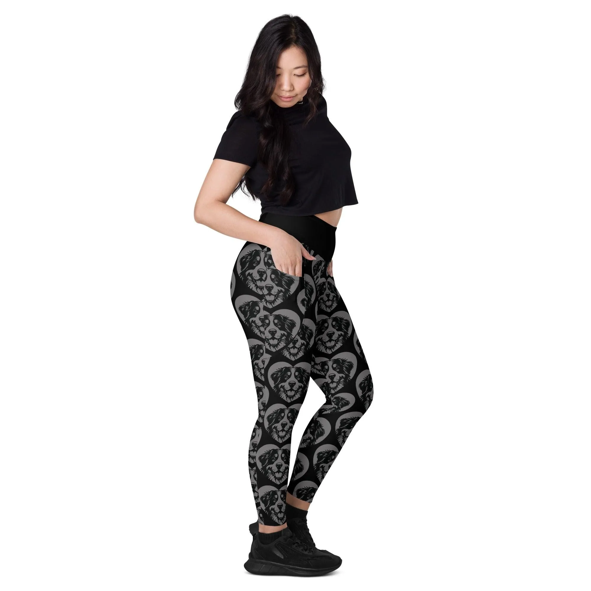 DOG BREED LEGGINGS with pockets - BERNESE MOUNTAIN DOG - HERTTAHOUND - grey