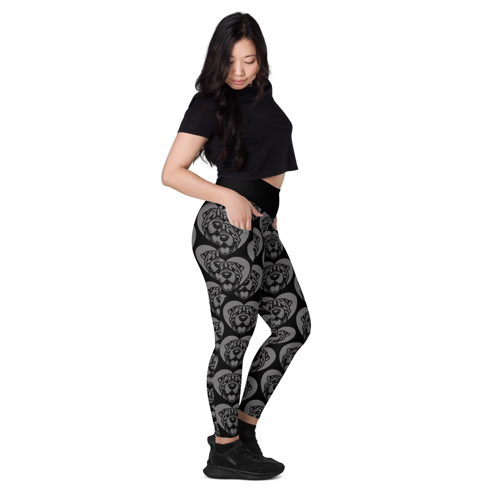 DOG BREED LEGGINGS with pockets - SHAR PEI - HERTTAHOUND - grey