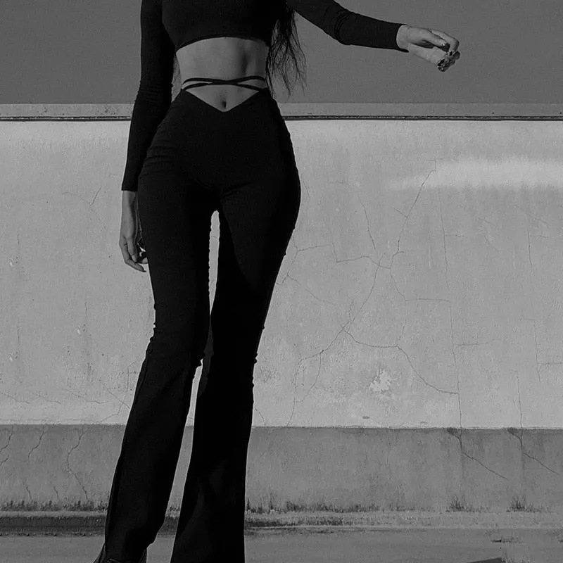 Flare Lace up Stretchy Trousers