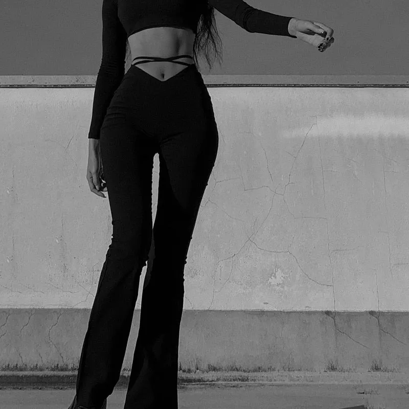 Flare Lace up Stretchy Trousers