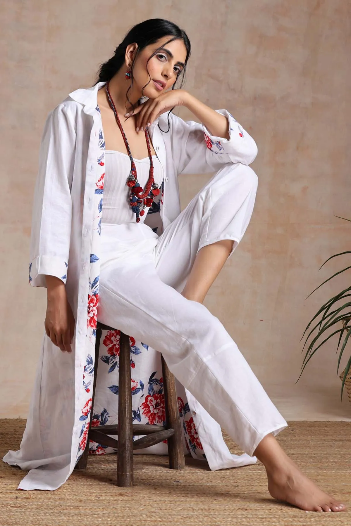 Floral Linen Long Jacket