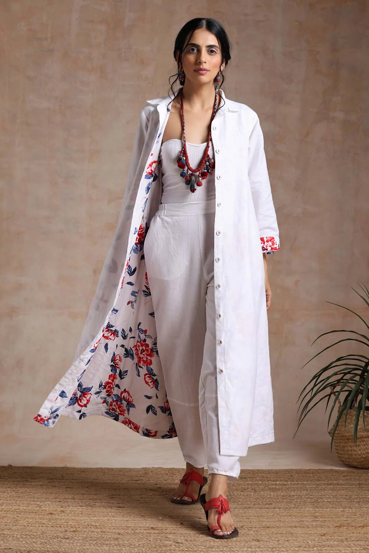 Floral Linen Long Jacket