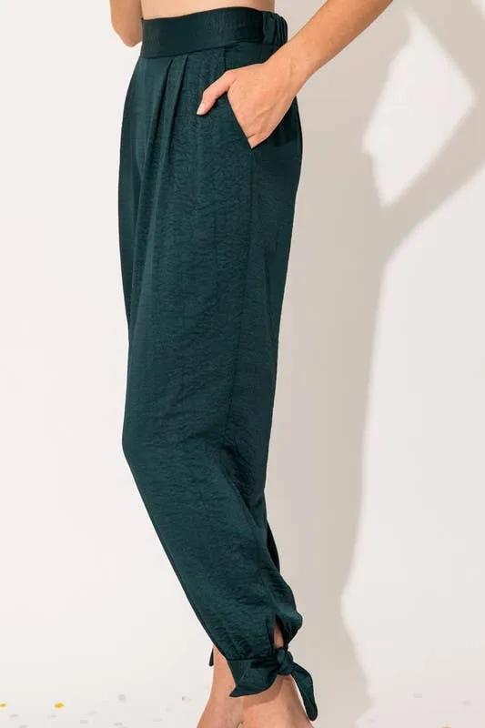 Green Bottom Tie Satin Pants