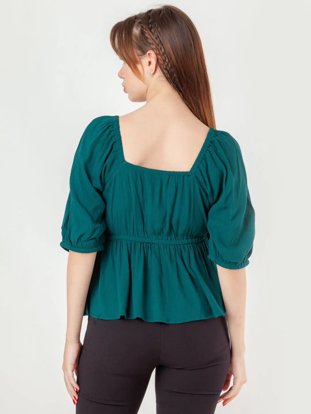 Green Solid Peplum Top