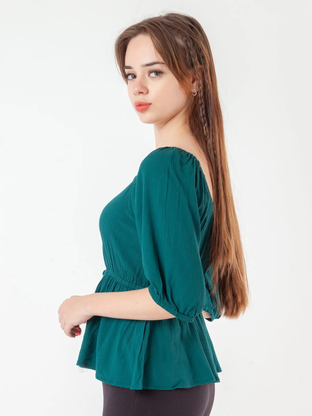Green Solid Peplum Top