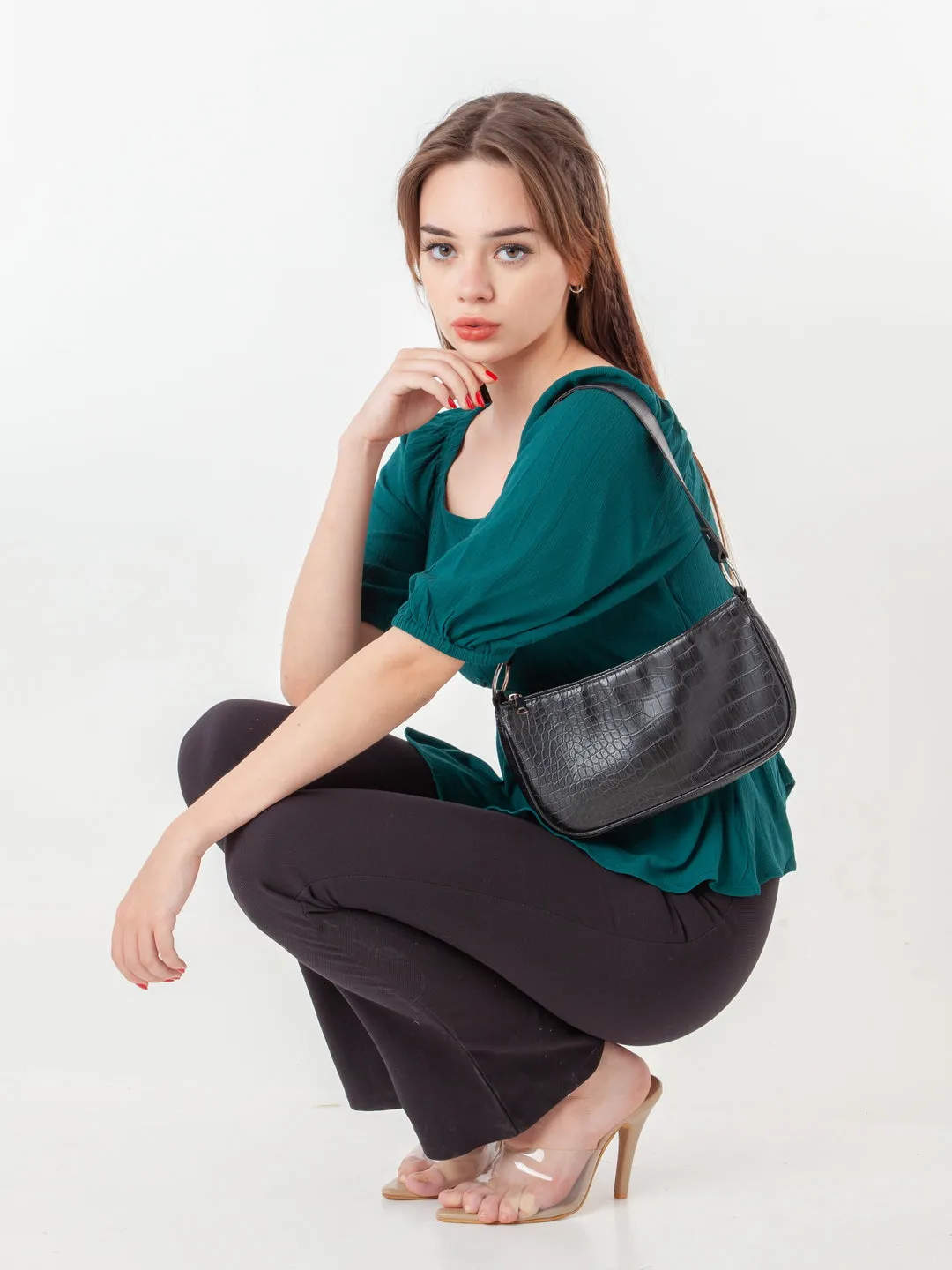 Green Solid Peplum Top