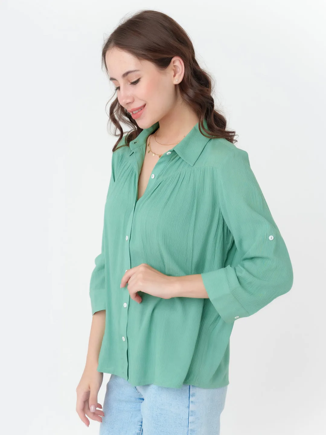 Green Solid Regular Shirt