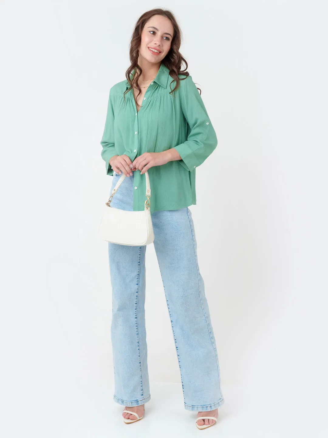 Green Solid Regular Shirt