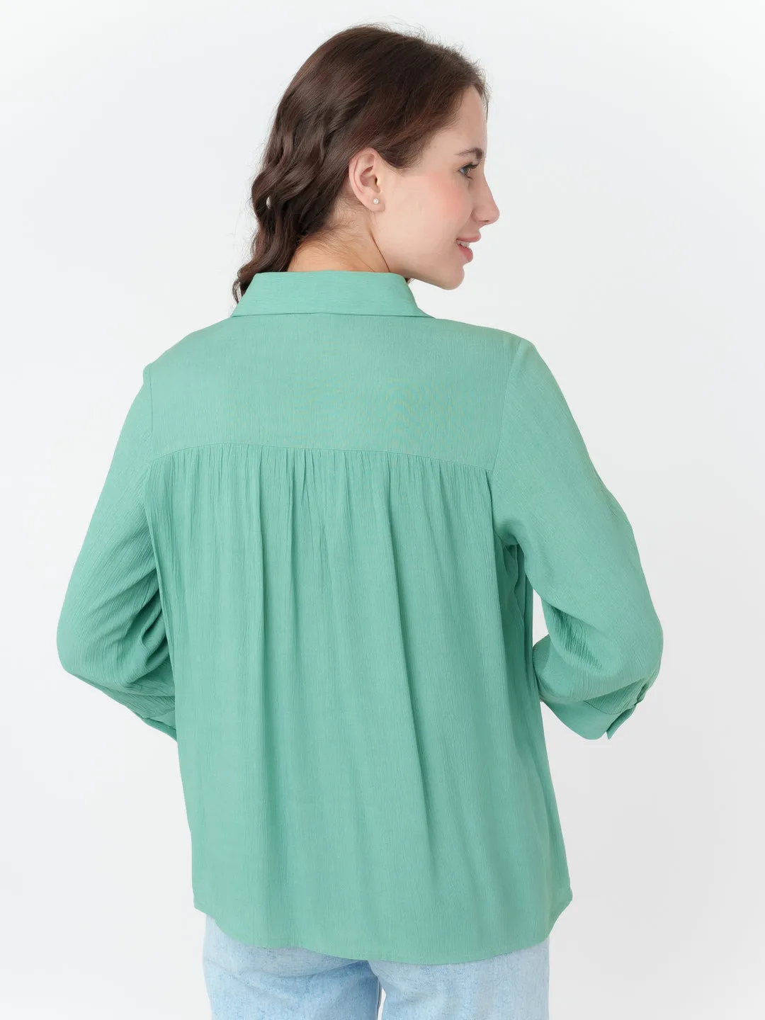 Green Solid Regular Shirt