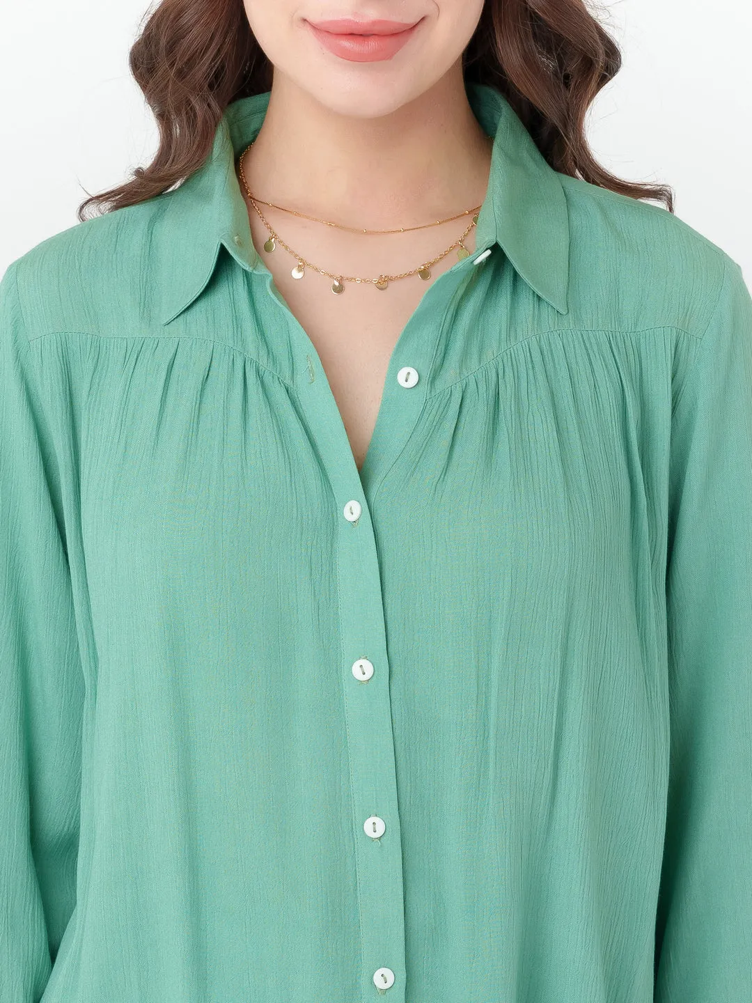 Green Solid Regular Shirt