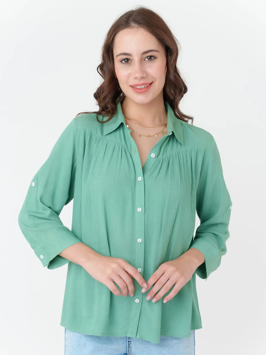Green Solid Regular Shirt