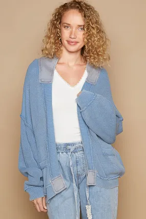 Hazel Blues® |  POL Open Front Washed Knit Cardigan with Pockets