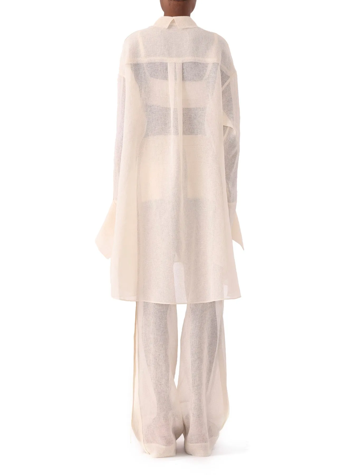 HIGH RISE PLEAT FRONT STRAIGHT LEG GAUZE PANT WITH