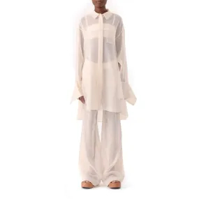 HIGH RISE PLEAT FRONT STRAIGHT LEG GAUZE PANT WITH