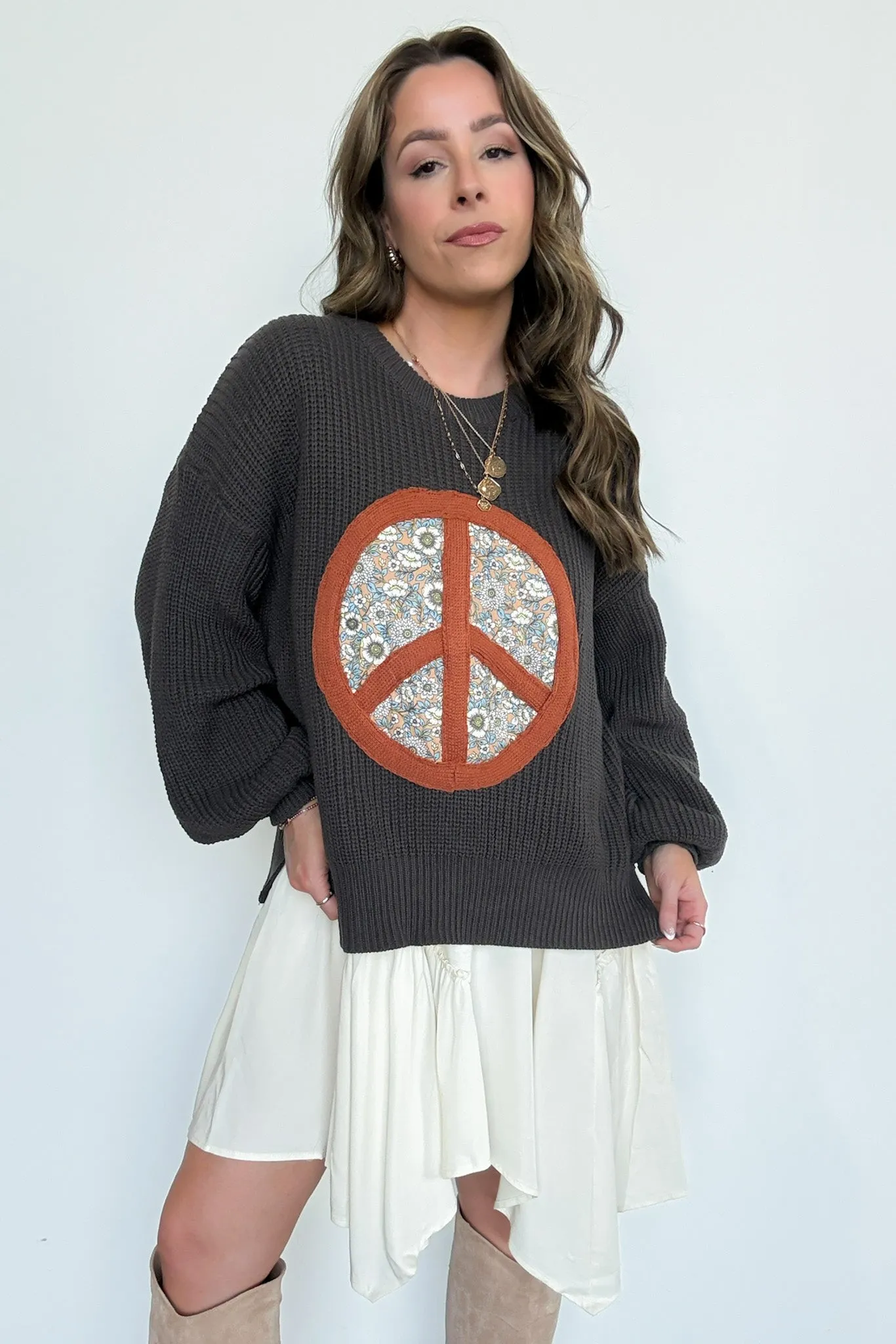 Hippie Era Patch Peace Sweater