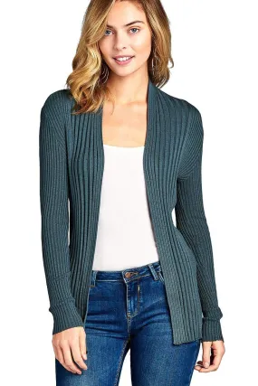 Khanomak Women's Plain Long Ribbed Open Front Long Sleeve Knit Cardigan Sweater