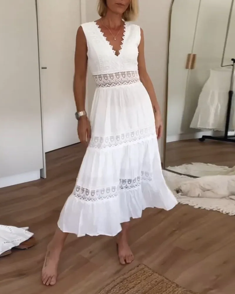 Lace tank dress with V-neckline