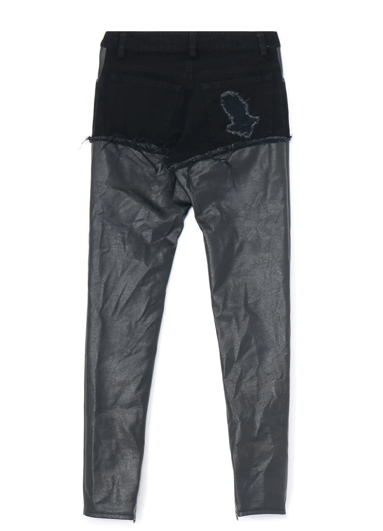 LEATHER   DENIM SLIM PANTS